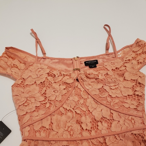 ♡  GUESS Marciano Pink Lace Open Shoulder Short-Sleeve Peplum Top - Size XS, 0 ♡ - Picture 7 of 10